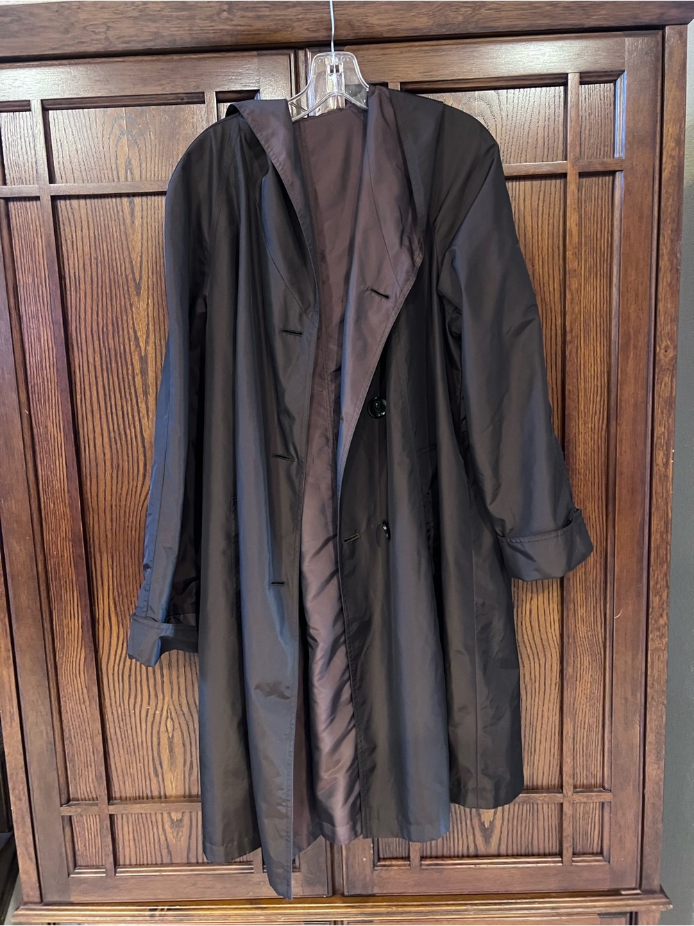Gallery Womens Reversible Trench Coat Hooded Brown Large Mint